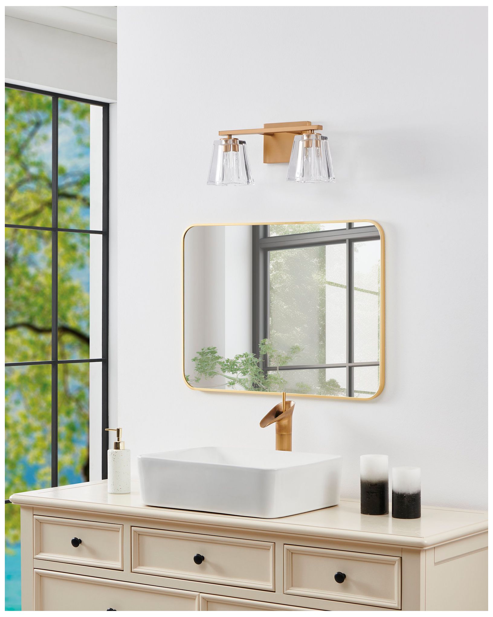 Thesis Valentin 15" Champagne Gold Vanity Light w/ Clear Pressed Glass