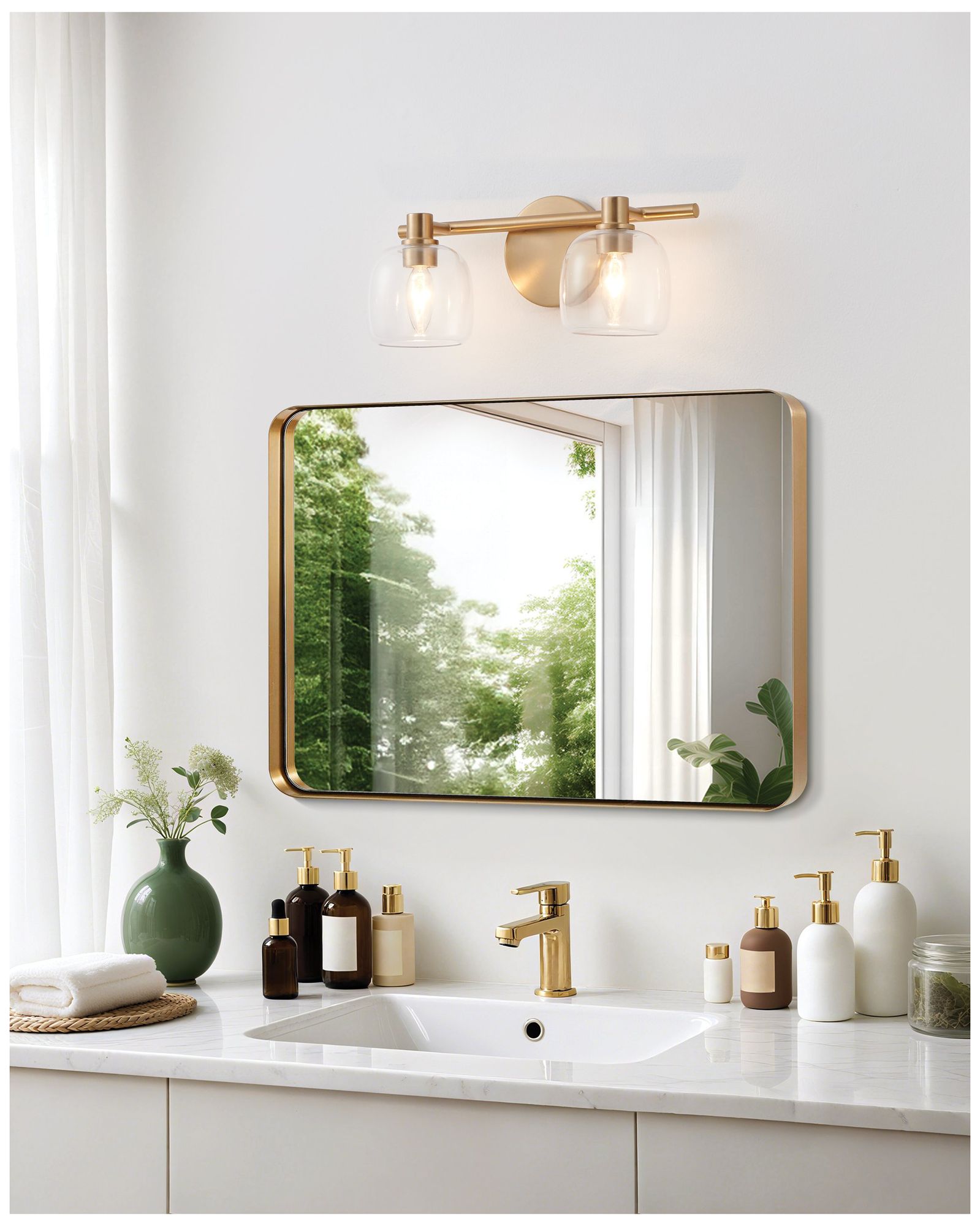 Thesis Valentin 15" Champagne Gold Vanity Light w/ Clear Pressed Glass