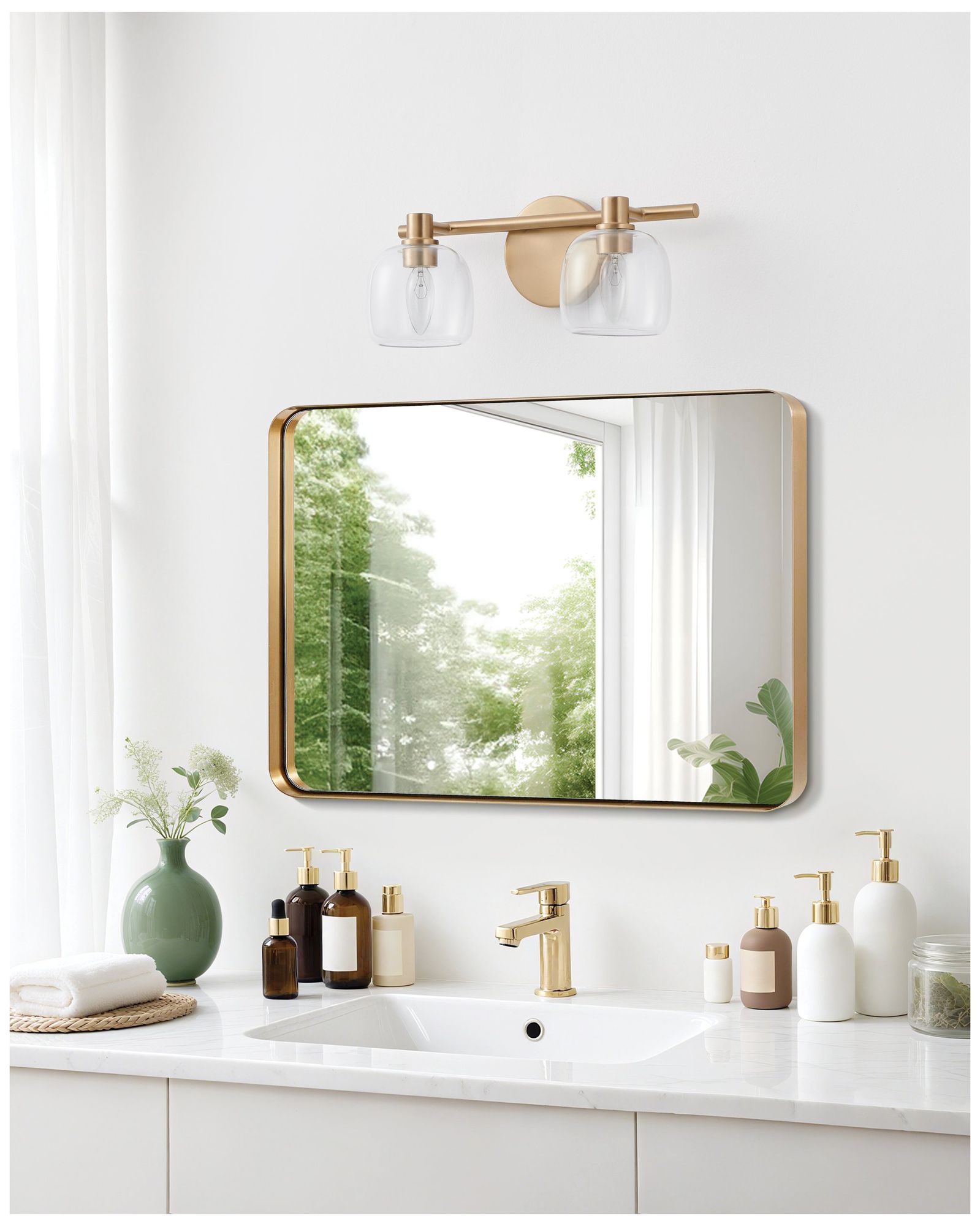 Thesis Valentin 15" Champagne Gold Vanity Light w/ Clear Pressed Glass