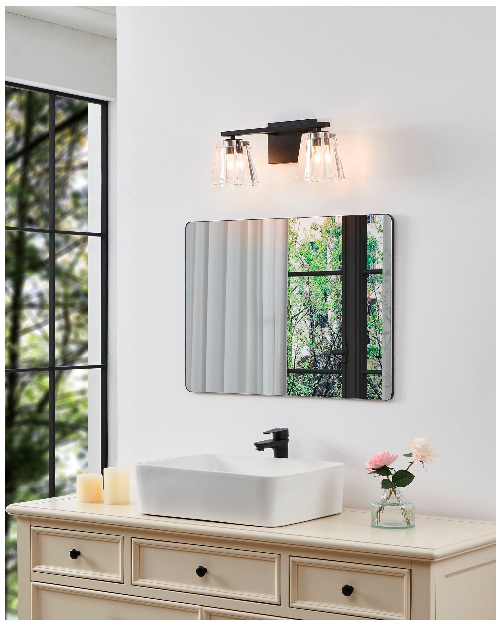 Image 7 Thesis Valentin 15" Matte Black Vanity Light w/ Clear Pressed Glass Sh more views
