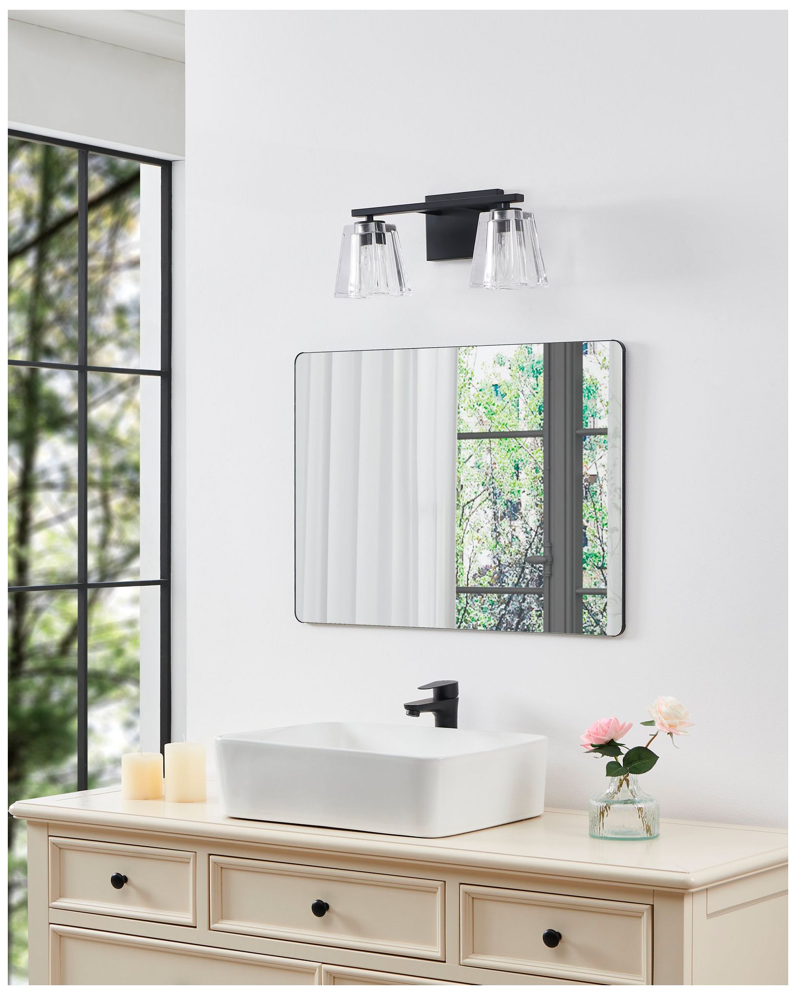 Thesis Valentin 15" Matte Black Vanity Light w/ Clear Pressed Glass Sh