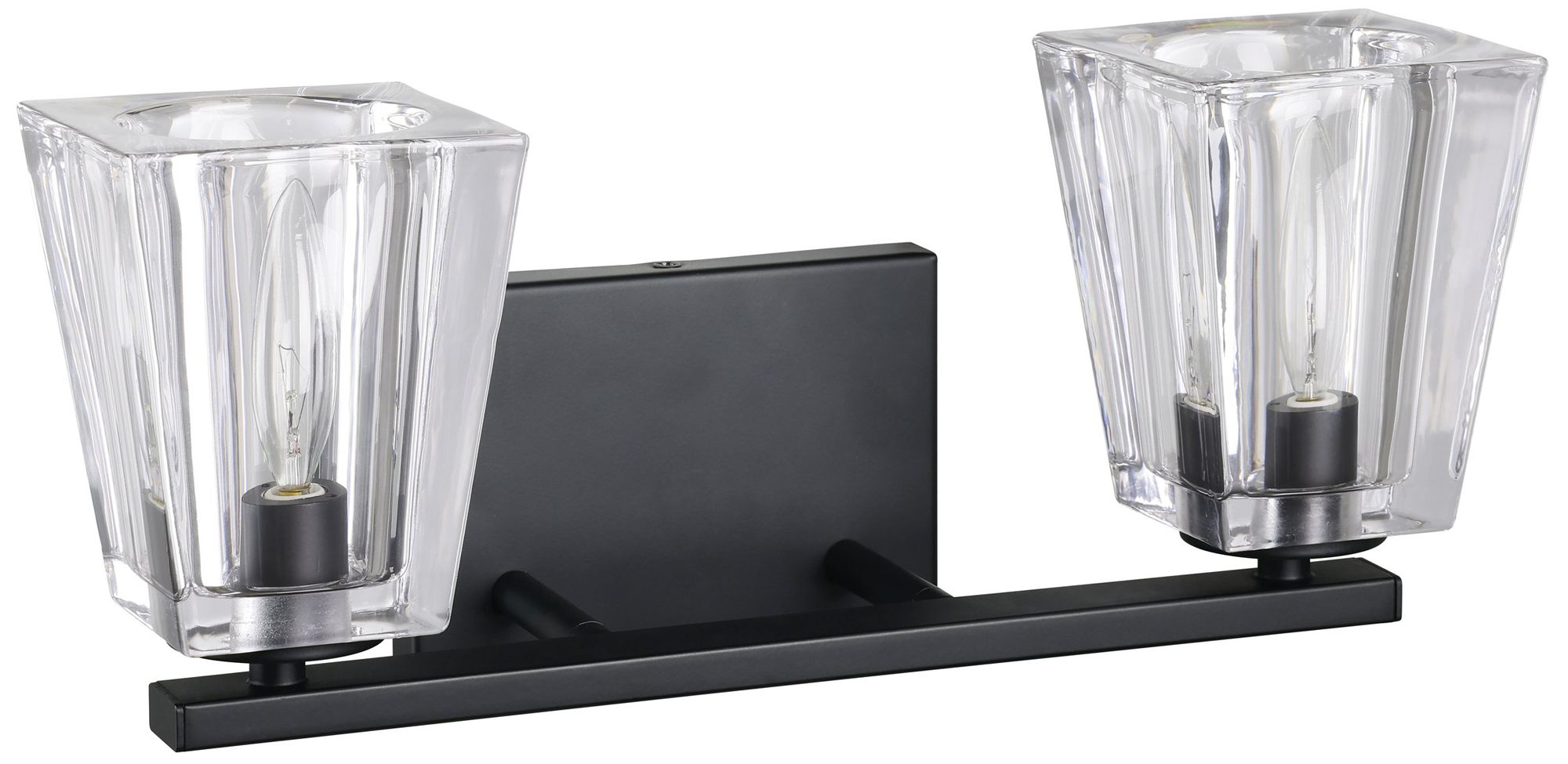 Image 3 Thesis Valentin 15" Matte Black Vanity Light w/ Clear Pressed Glass Shades more views