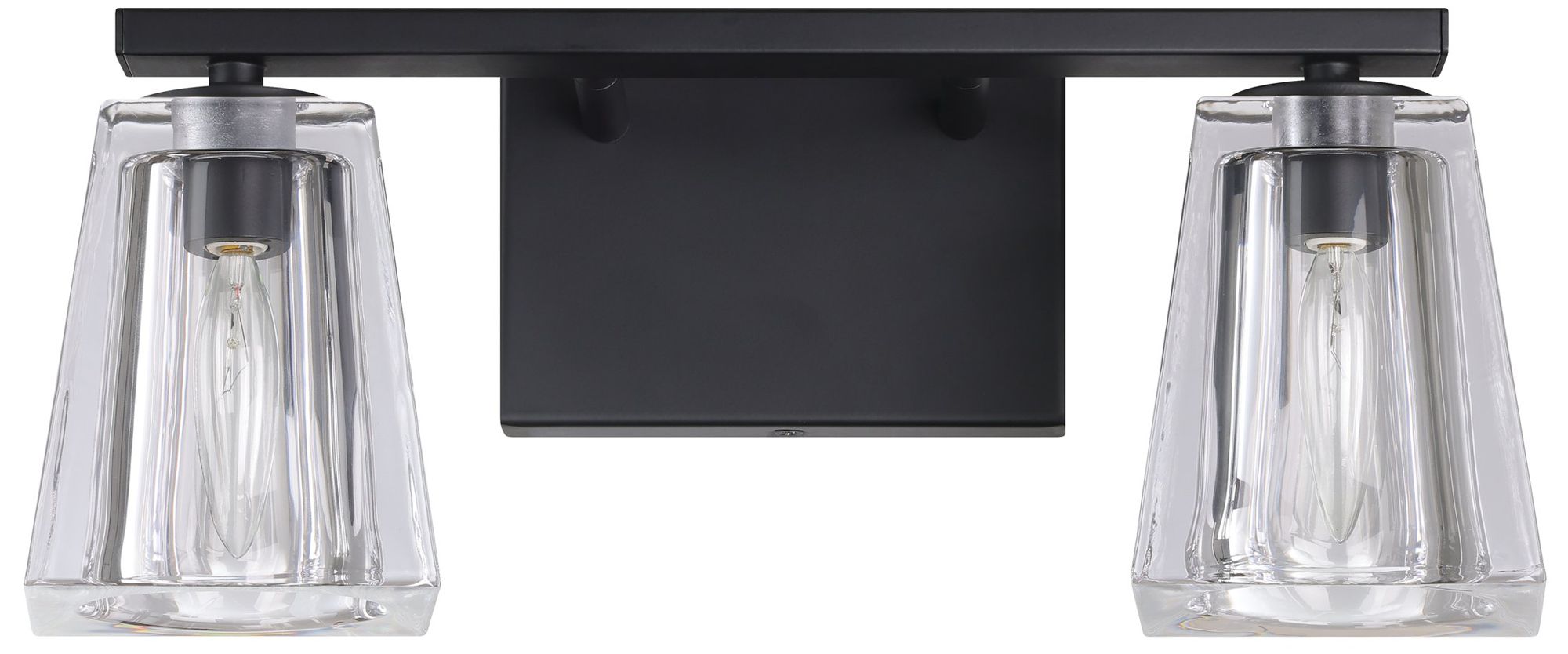 Image 4 Thesis Valentin 15" Matte Black Vanity Light w/ Clear Pressed Glass Shades more views