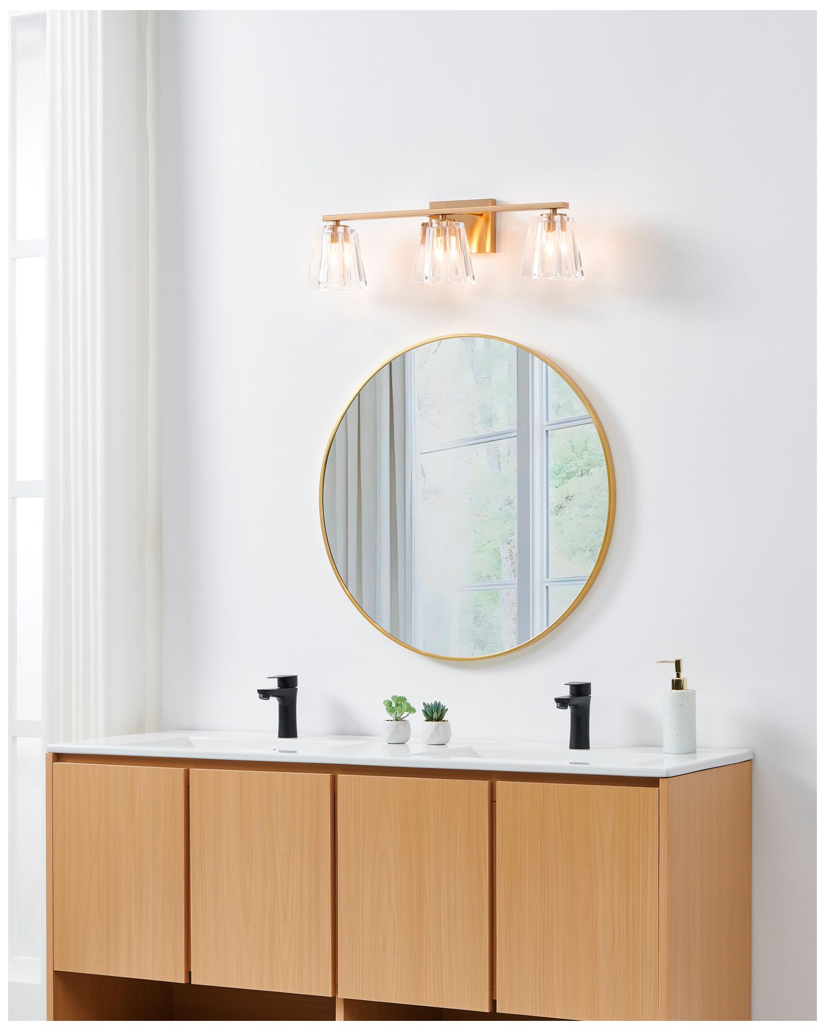 Image 7 Thesis Valentin 24" Champagne Gold Vanity Light w/ Clear Pressed Glass more views