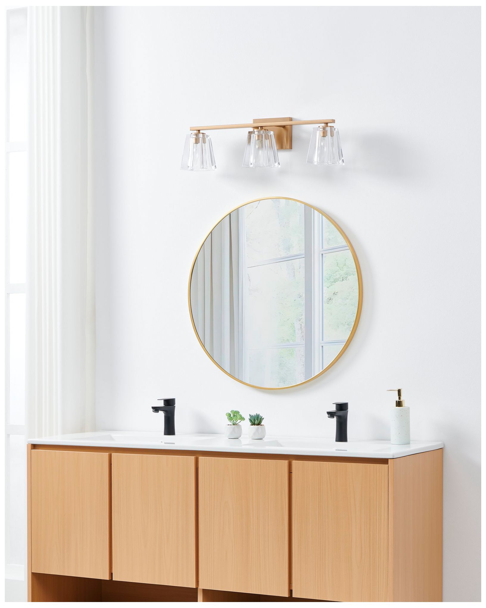 Thesis Valentin 24" Champagne Gold Vanity Light w/ Clear Pressed Glass