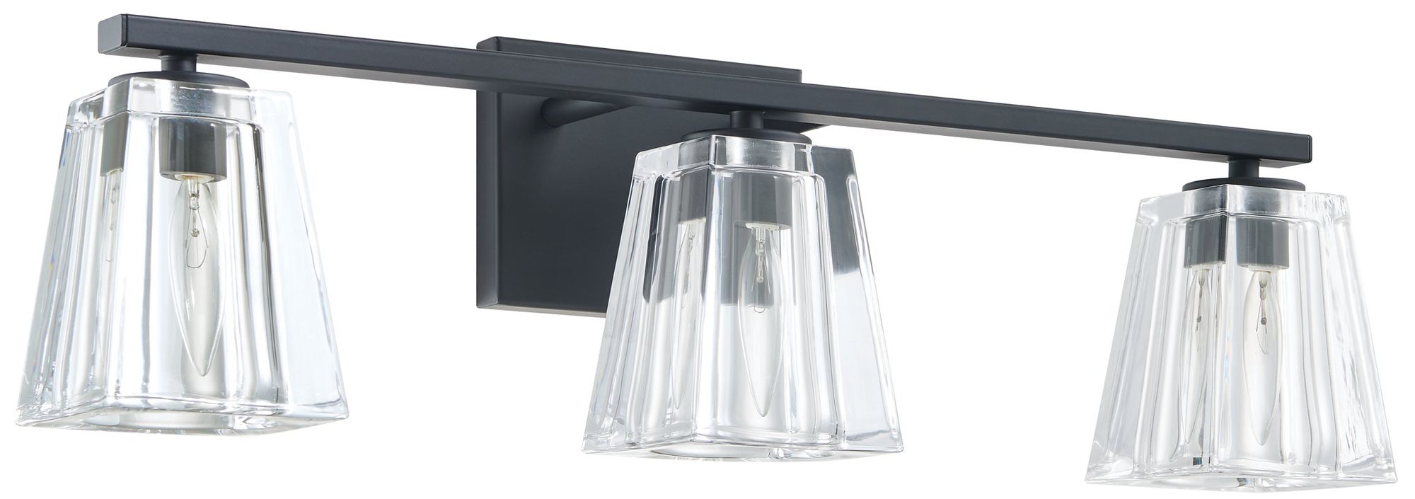 Thesis Valentin 24" Matte Black Vanity Light w/ Clear Pressed Glass Shades