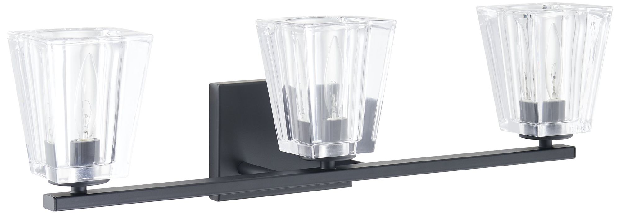 Image 3 Thesis Valentin 24" Matte Black Vanity Light w/ Clear Pressed Glass Shades more views