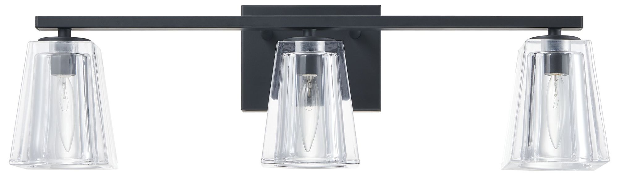 Image 4 Thesis Valentin 24" Matte Black Vanity Light w/ Clear Pressed Glass Shades more views
