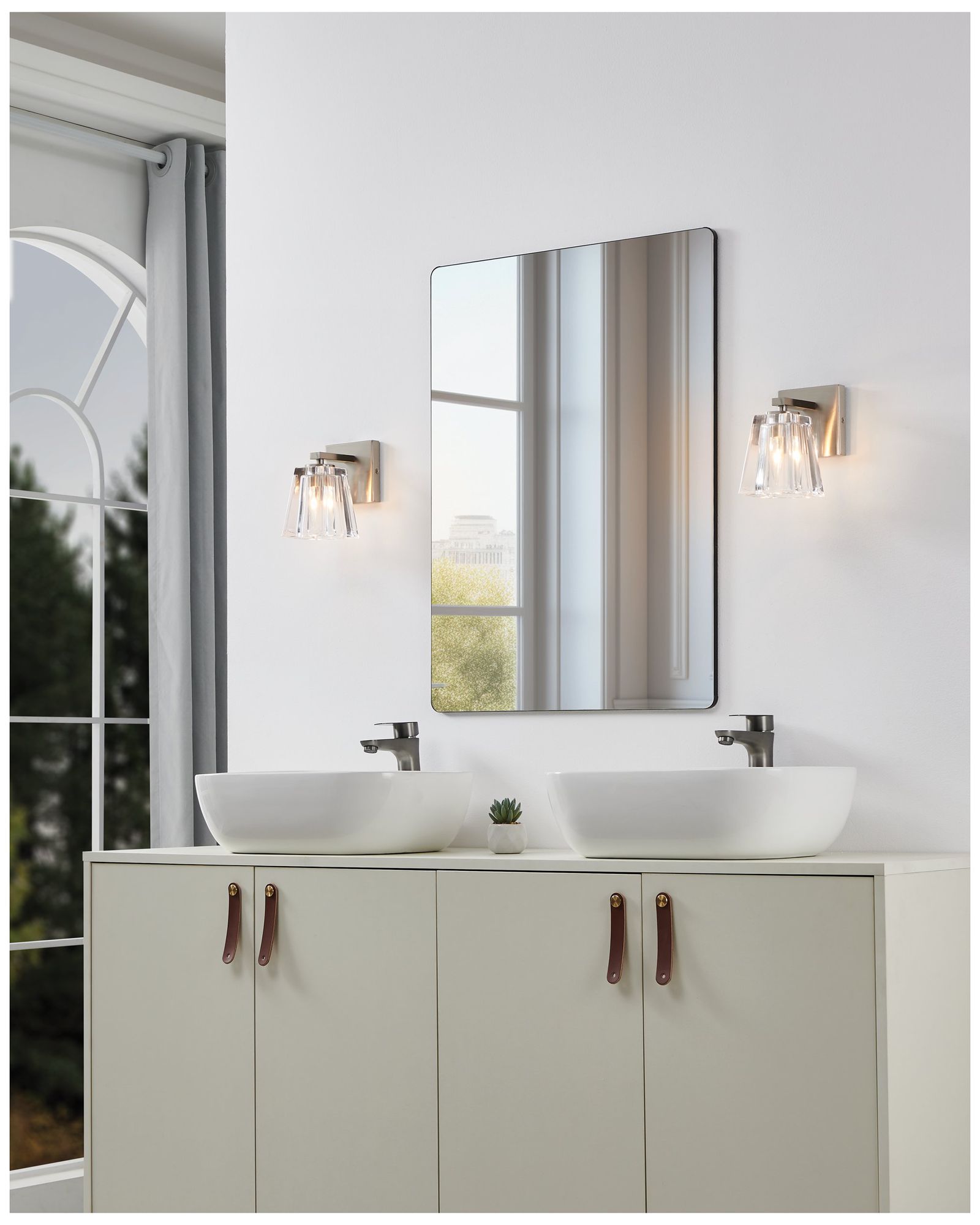 Image 7 Thesis Valentin 4" Brushed Nickel Vanity Light w/ Clear Pressed Glass Shade more views