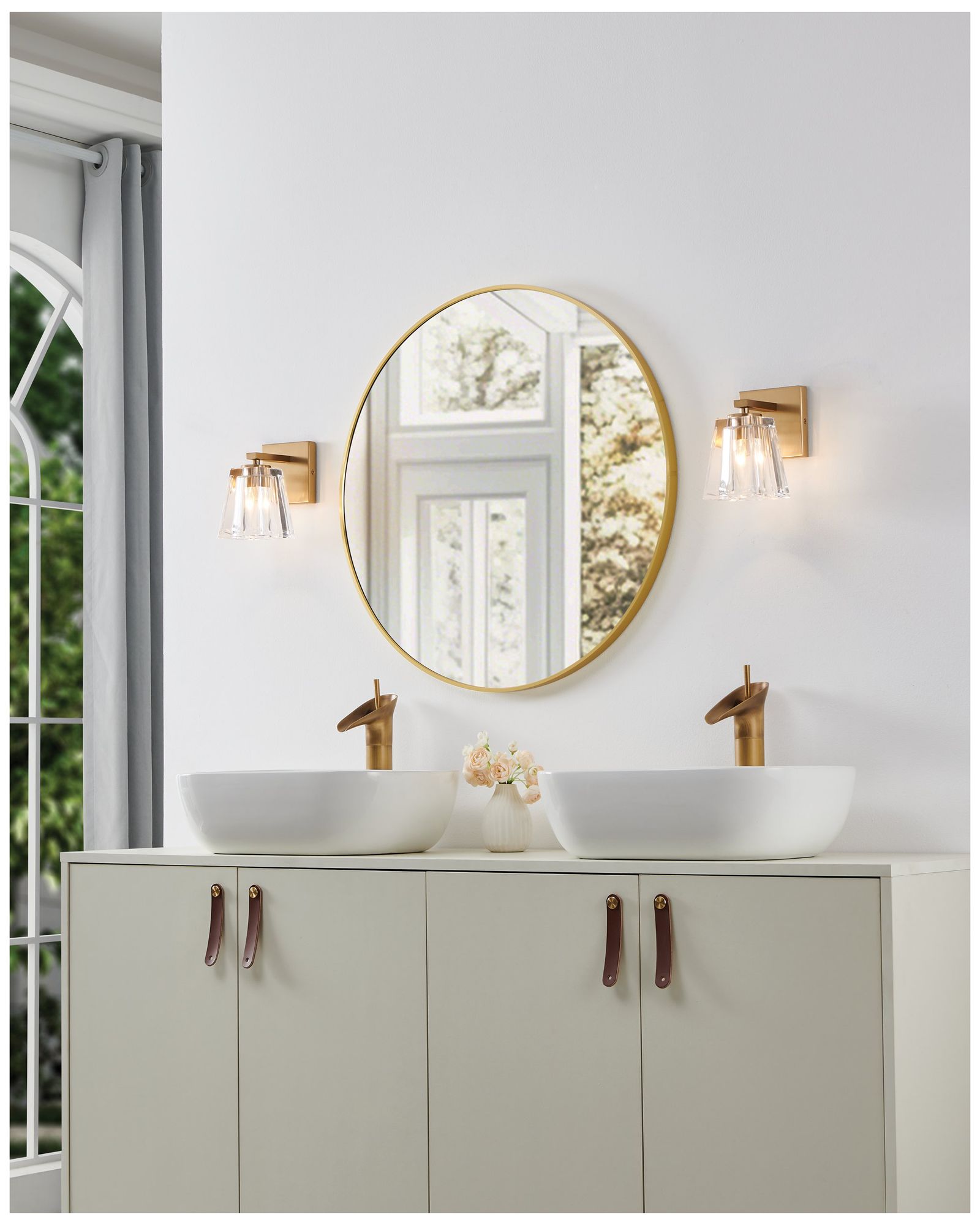 Image 7 Thesis Valentin 4" Champagne Gold Vanity Light w/ Clear Pressed Glass Shade more views