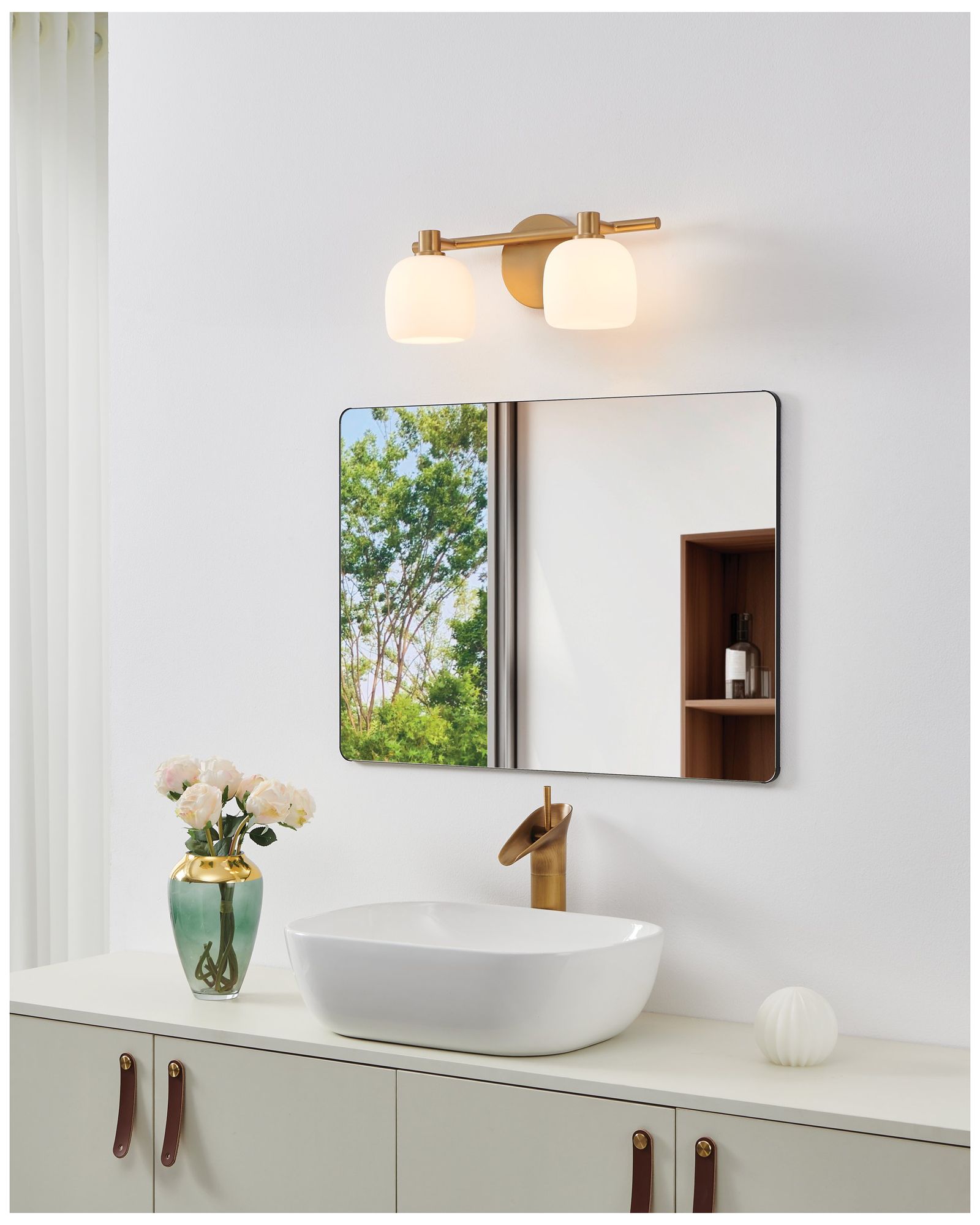 Image 7 Thesis Valentina 15" Br. Nickel Vanity Light w/ Etched Opal Glass Shades more views
