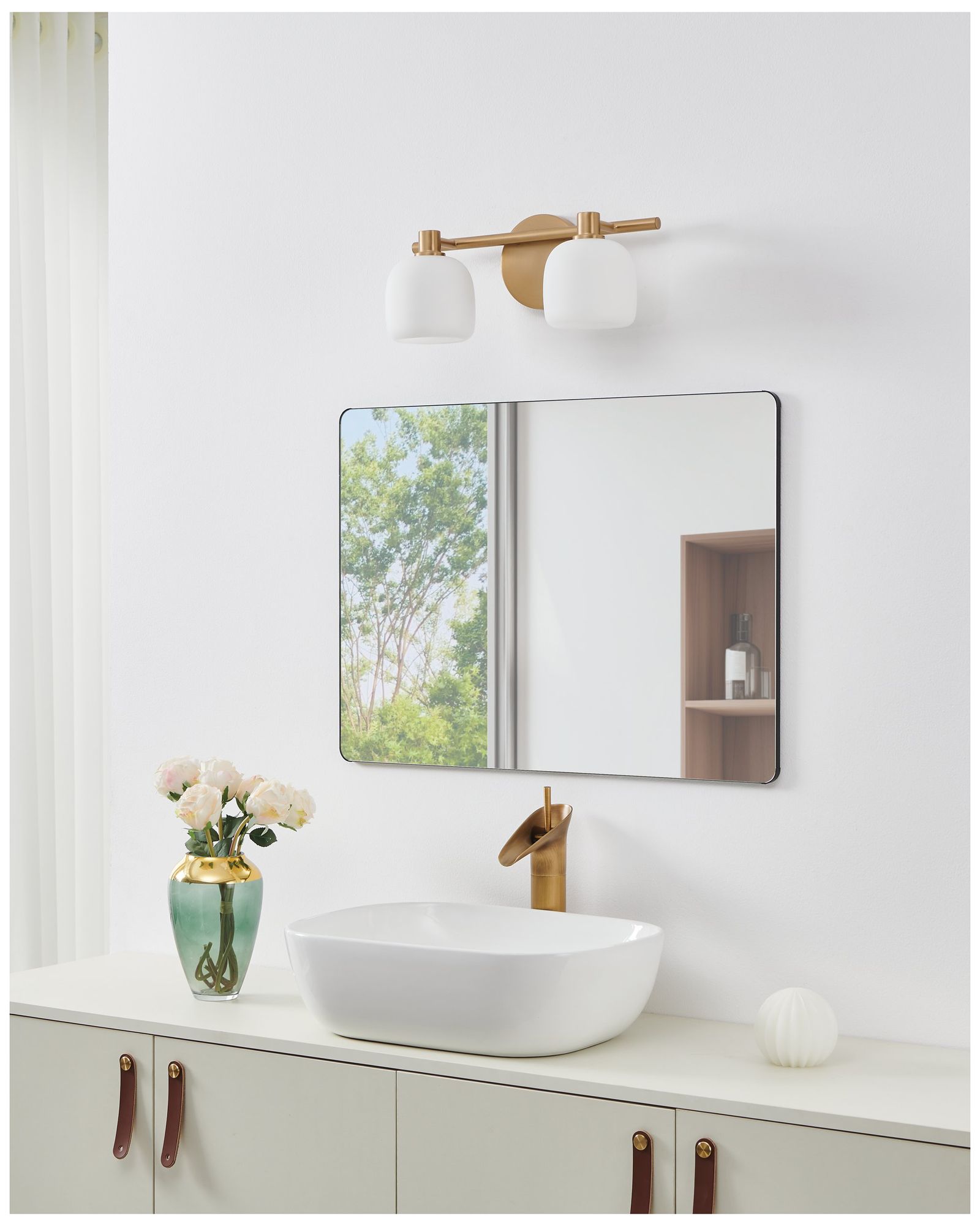 Thesis Valentina 15" Br. Nickel Vanity Light w/ Etched Opal Glass Shades