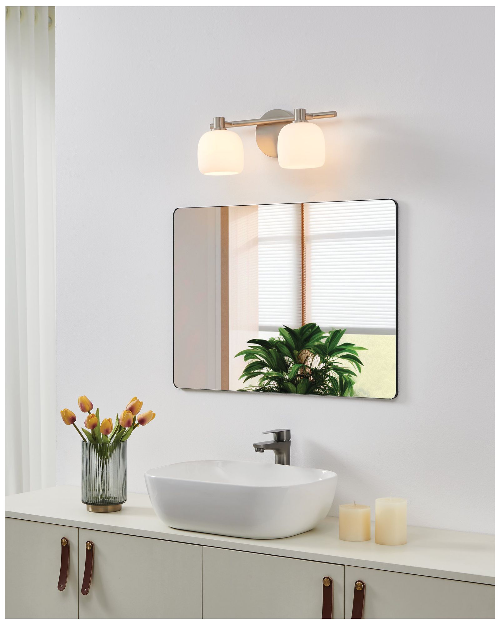 Image 7 Thesis Valentina 15" Br. Nickel Vanity Light w/ Etched Opal Glass Shades more views