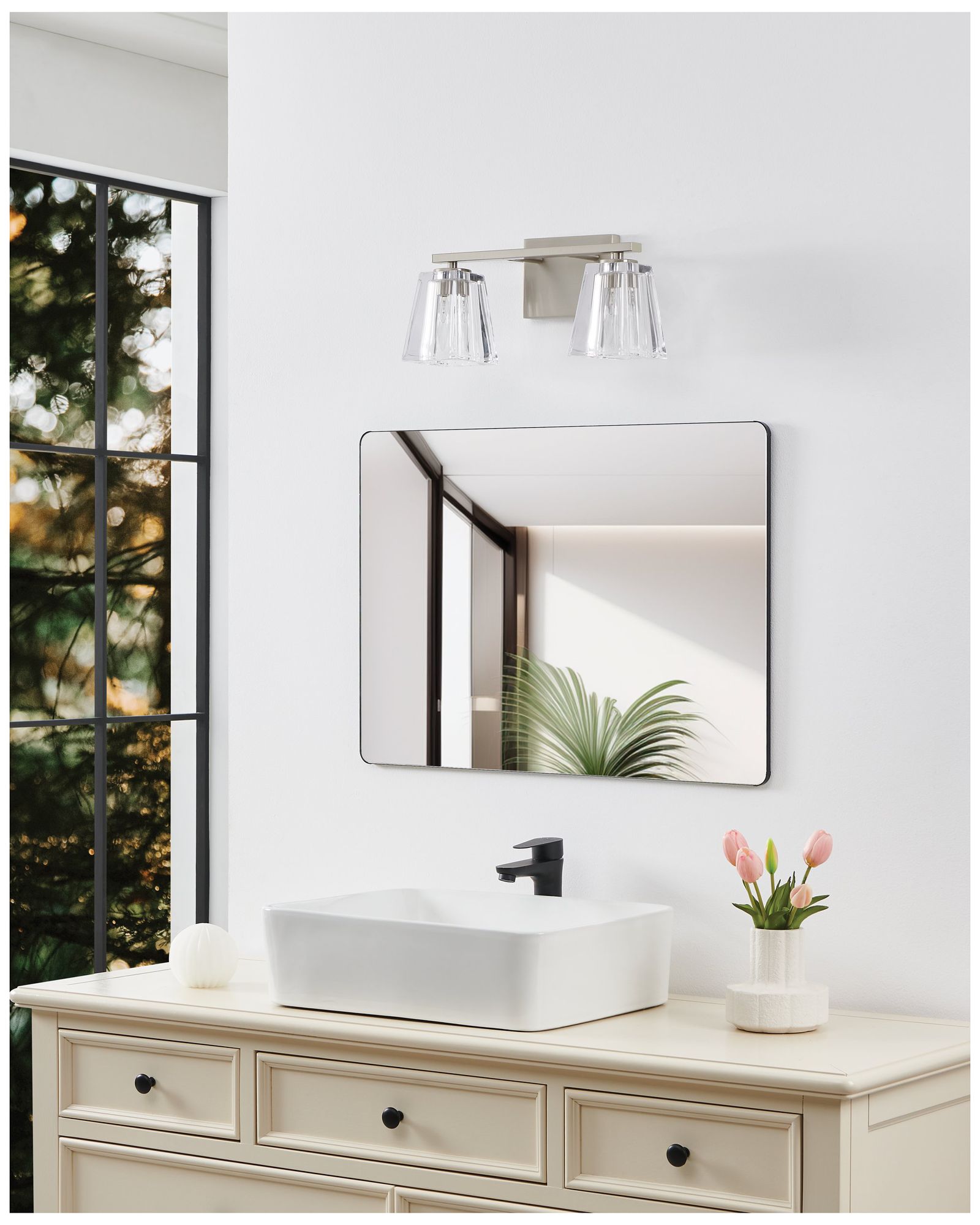 Thesis Valentina 15" Brushed Nickel Vanity Light with Clear Glass Shades