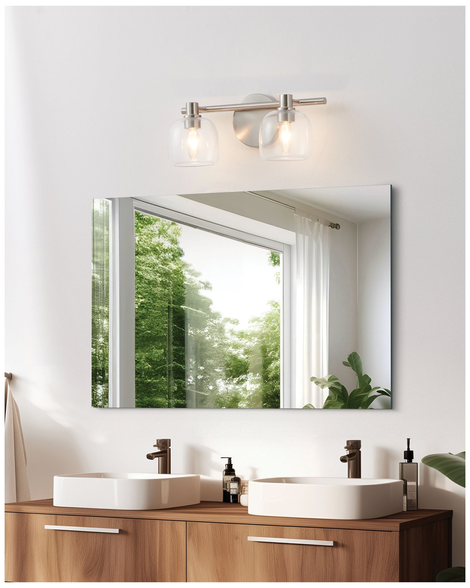 Thesis Valentina 15" Brushed Nickel Vanity Light with Clear Glass Shades