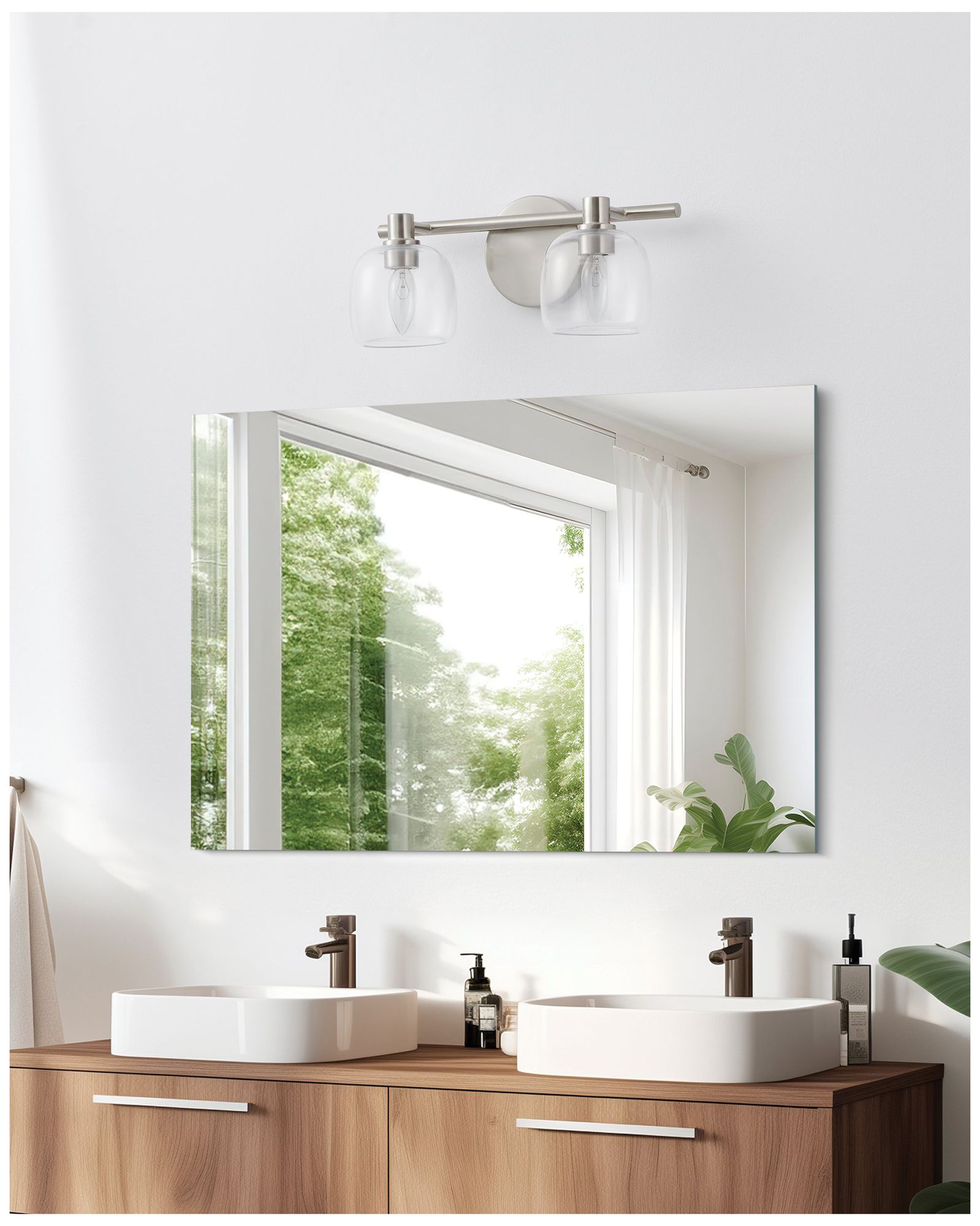 Thesis Valentina 15" Brushed Nickel Vanity Light with Clear Glass Shades