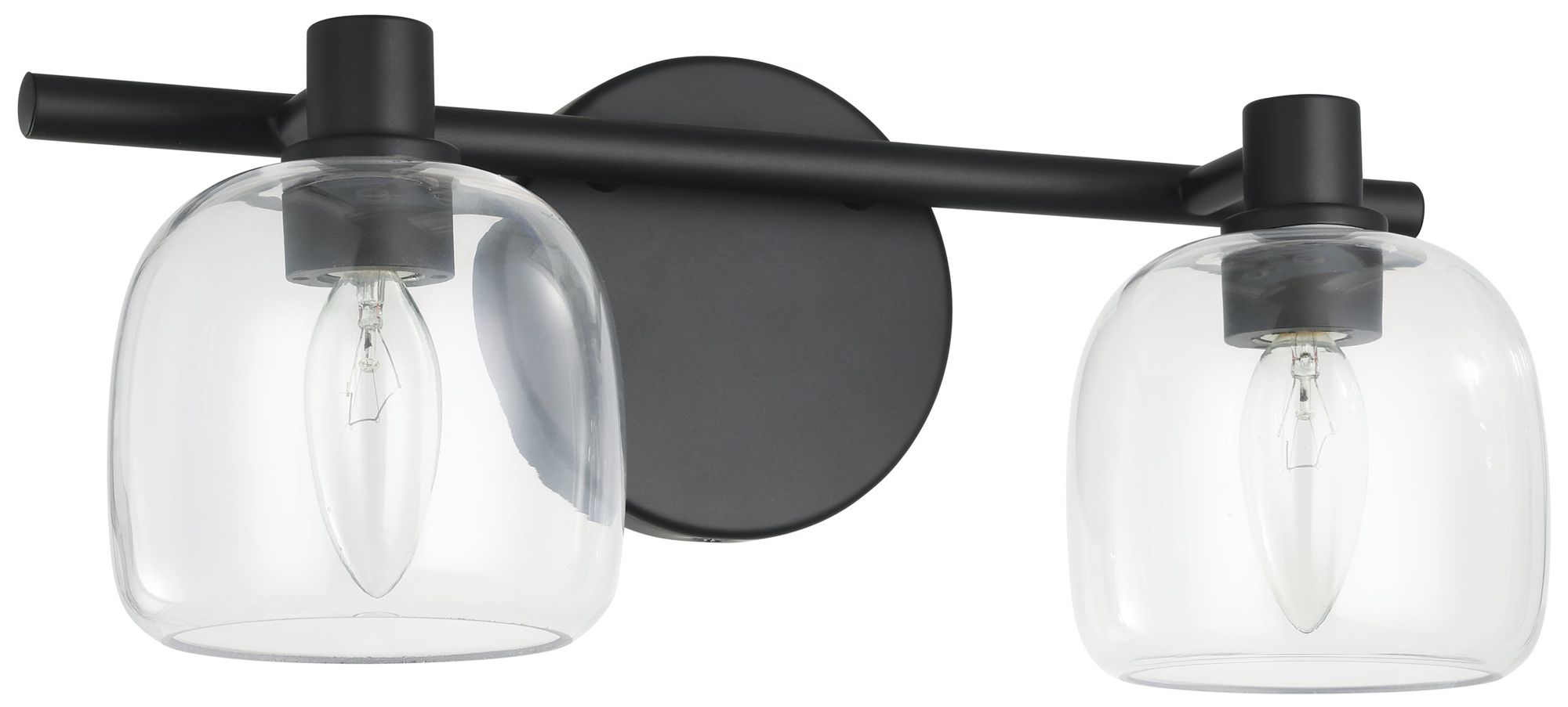 Thesis Valentina 15-inch Matte Black Vanity Light with Clear Glass Shades