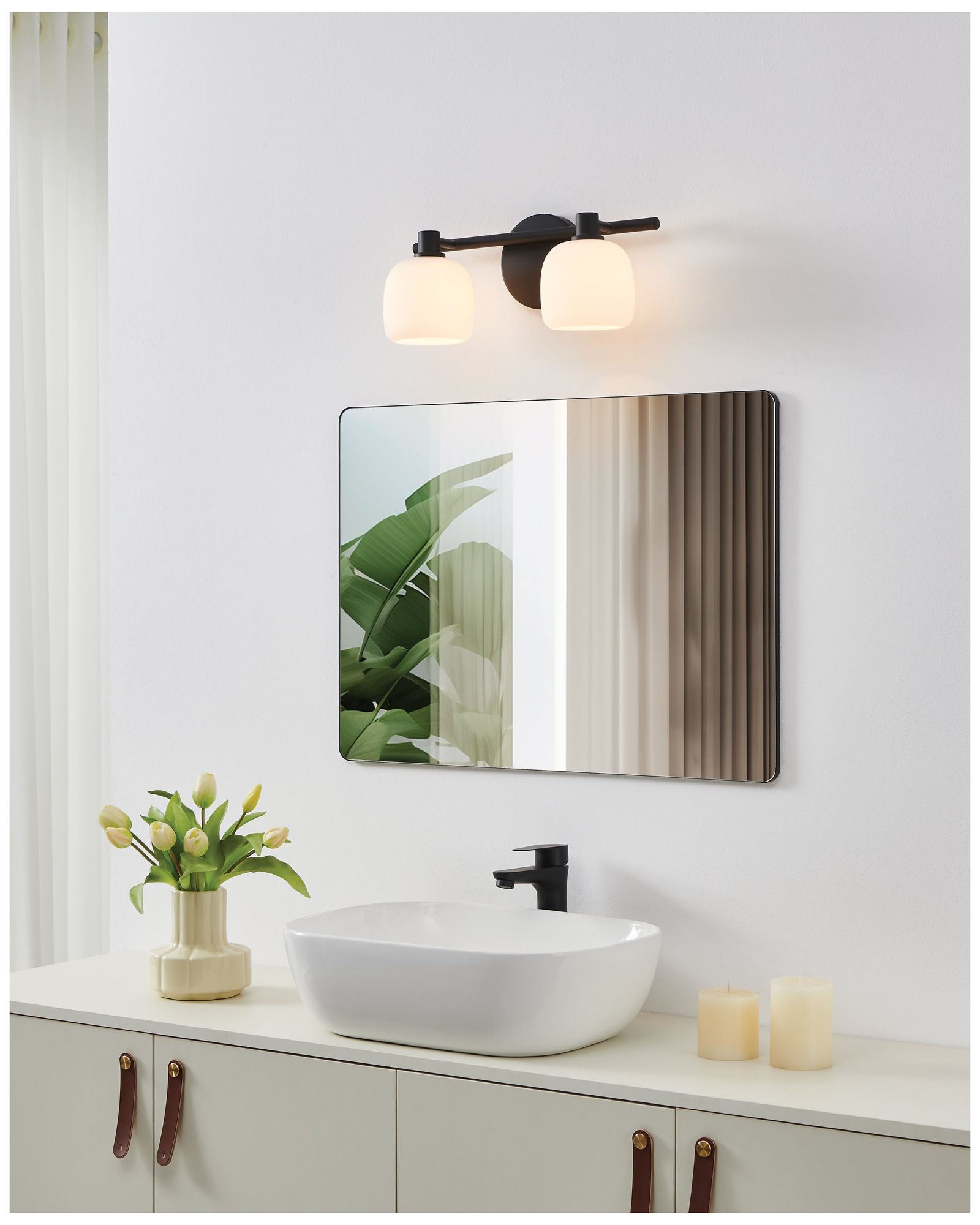 Image 7 Thesis Valentina 15" Matte Black Vanity Light, Etched Opal Glass Shades more views