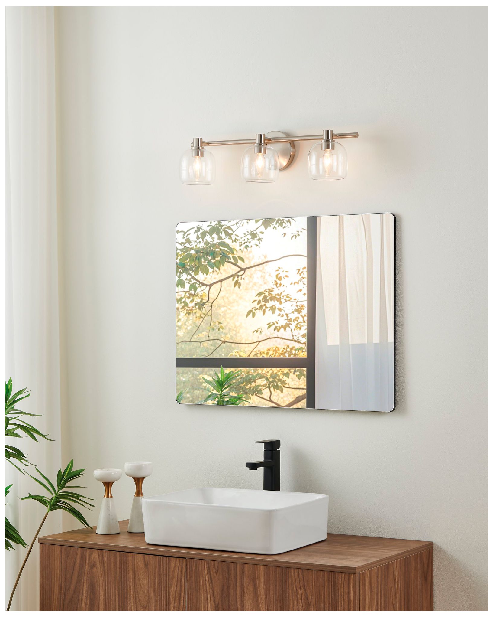 Thesis Valentina 24" Brushed Nickel Vanity Light w/ Clear Glass Shades