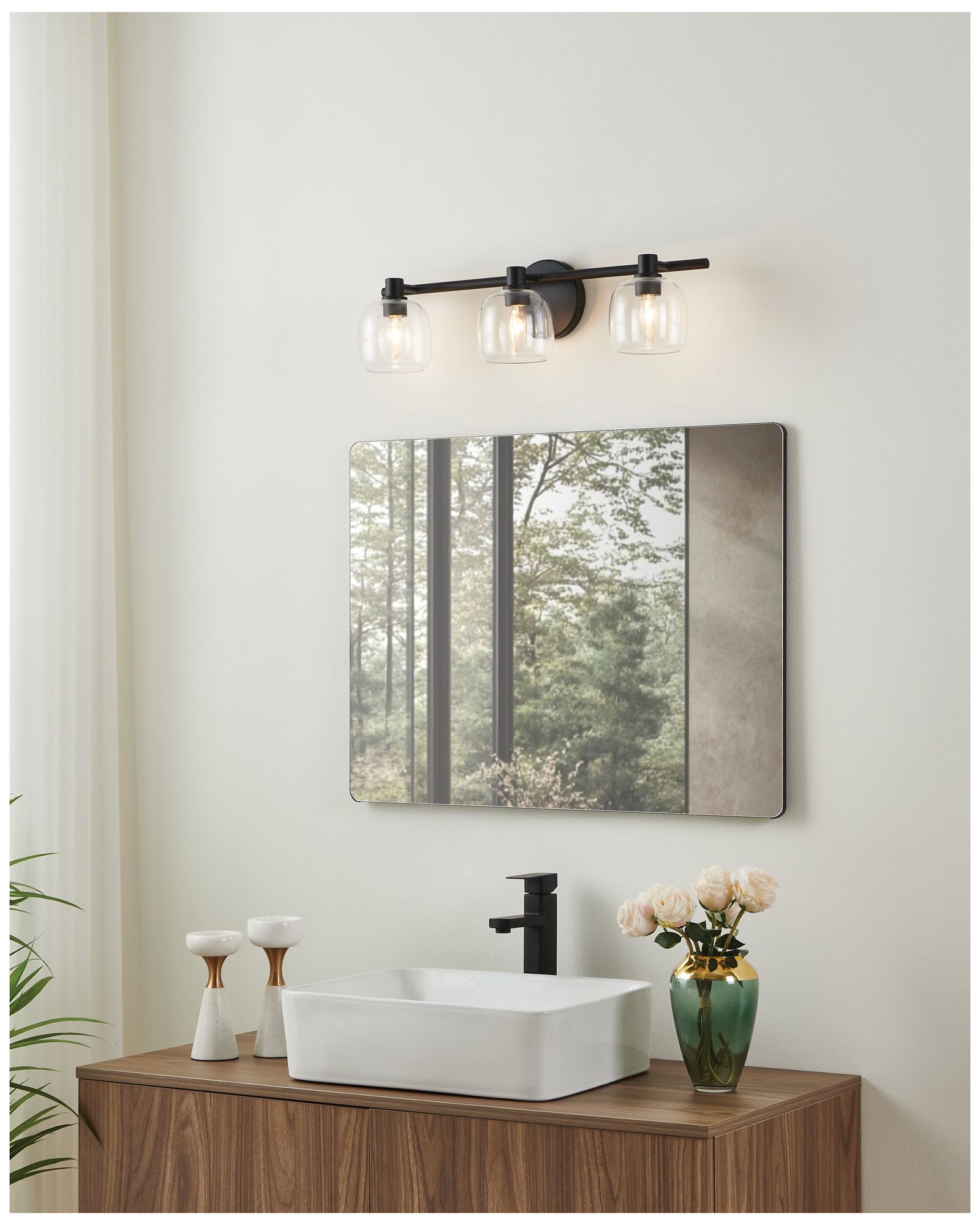 Thesis Valentina 24-inch Matte Black Vanity Light with Clear Glass Shades