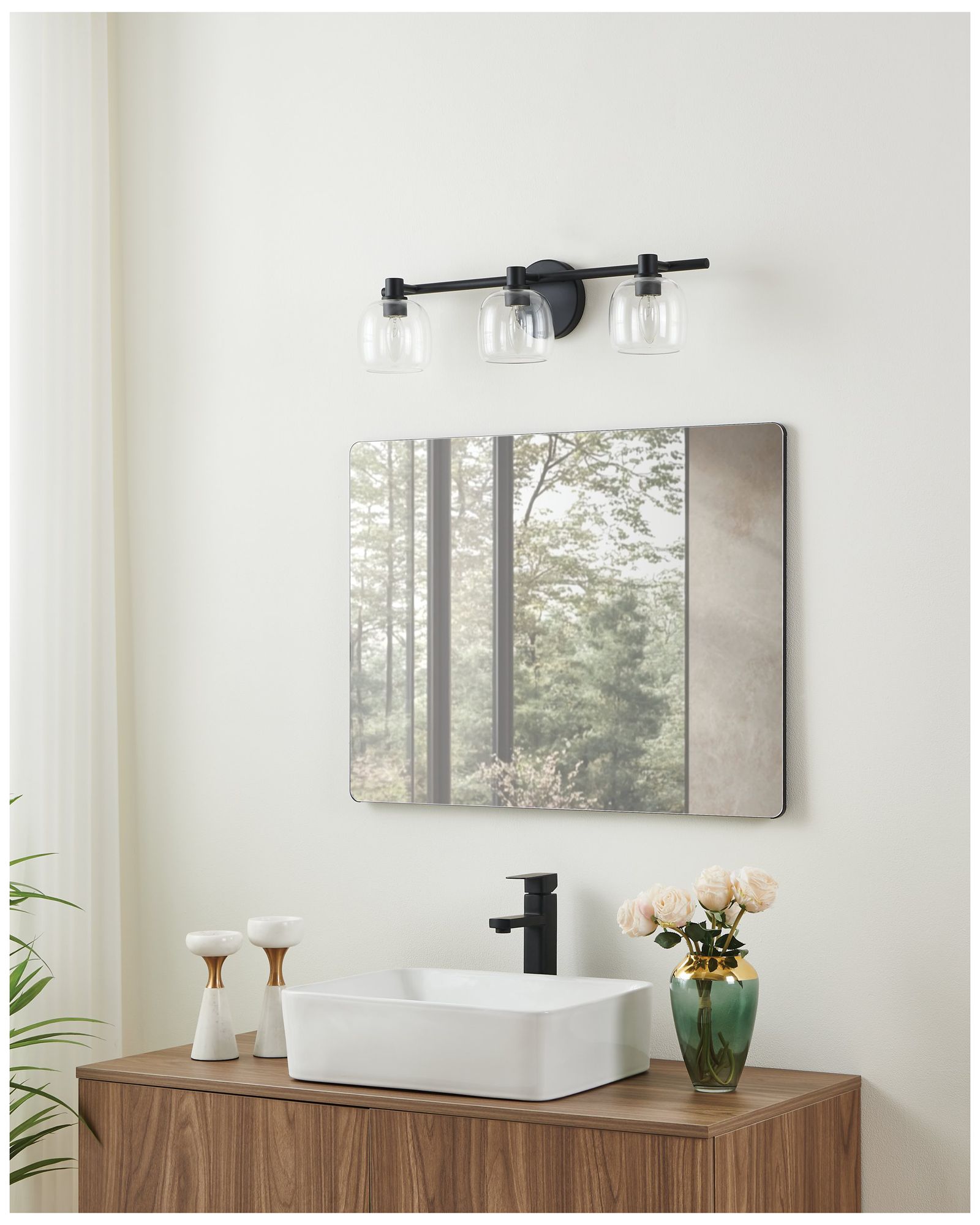 Thesis Valentina 24-inch Matte Black Vanity Light with Clear Glass Shades