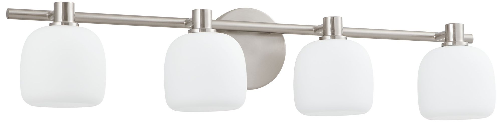 Thesis Valentina 30" Brushed Nickel Vanity Light, Etched Opal Glass Shades