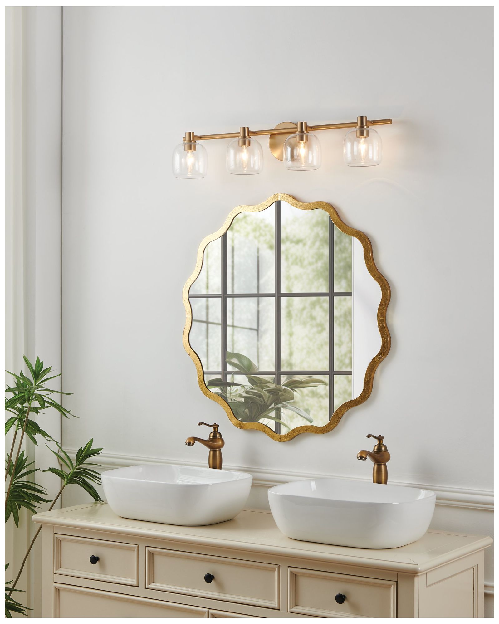 Thesis Valentina 30-inch Champagne Gold Vanity Light - Clear Glass Shades