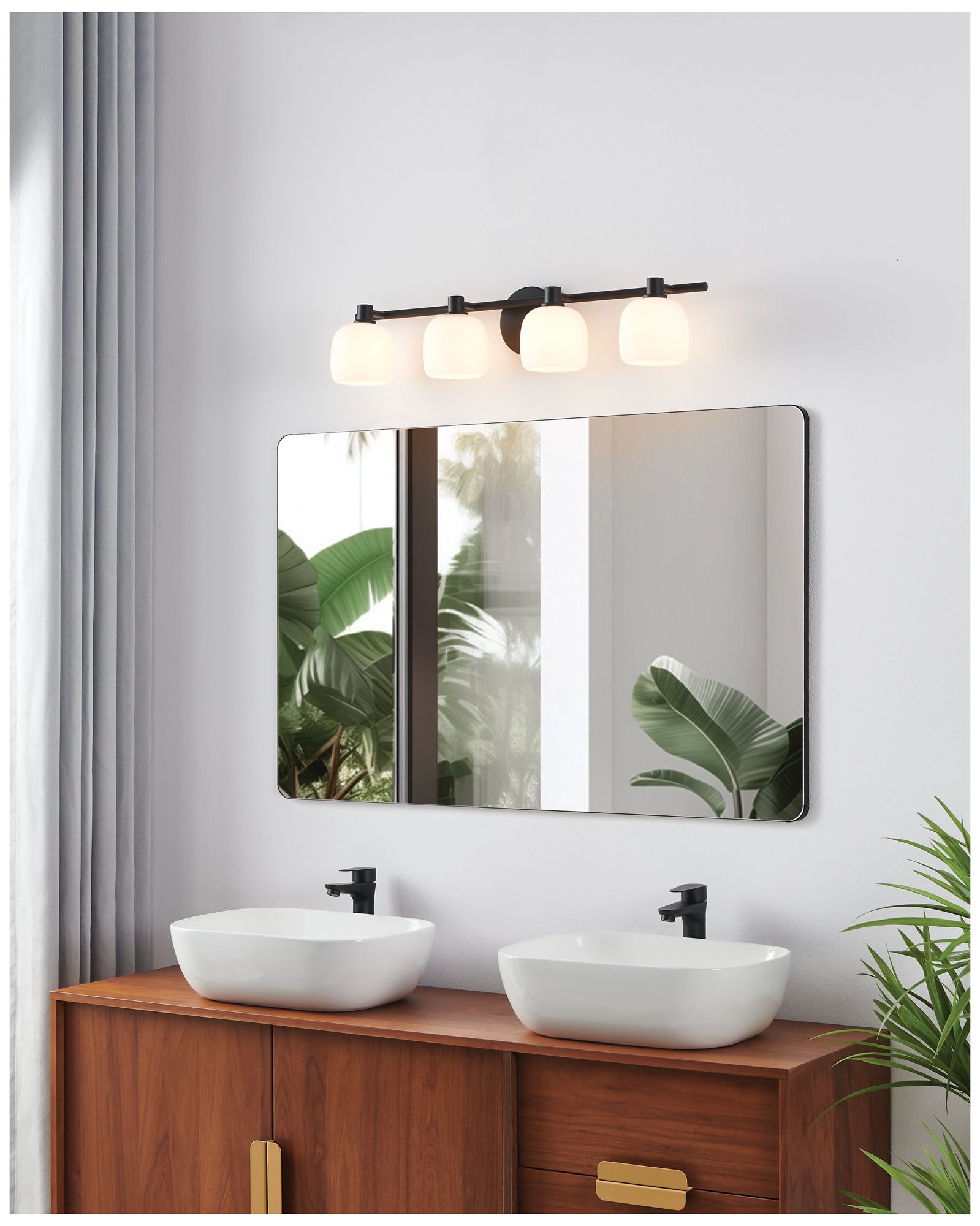 Image 7 Thesis Valentina 30" Matte Black Vanity Light w/ Etched Opal Glass Shades more views