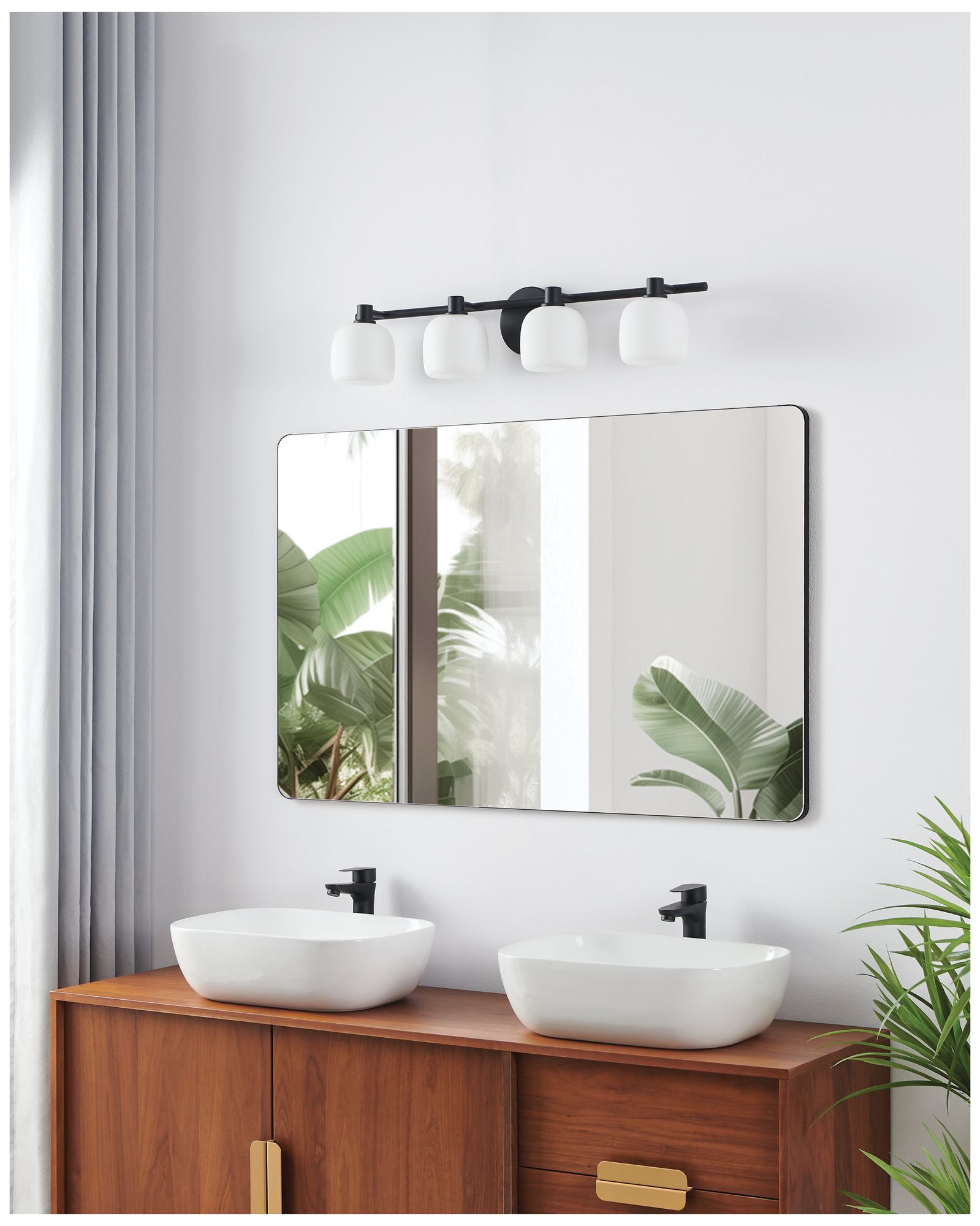 Thesis Valentina 30" Matte Black Vanity Light w/ Etched Opal Glass Shades