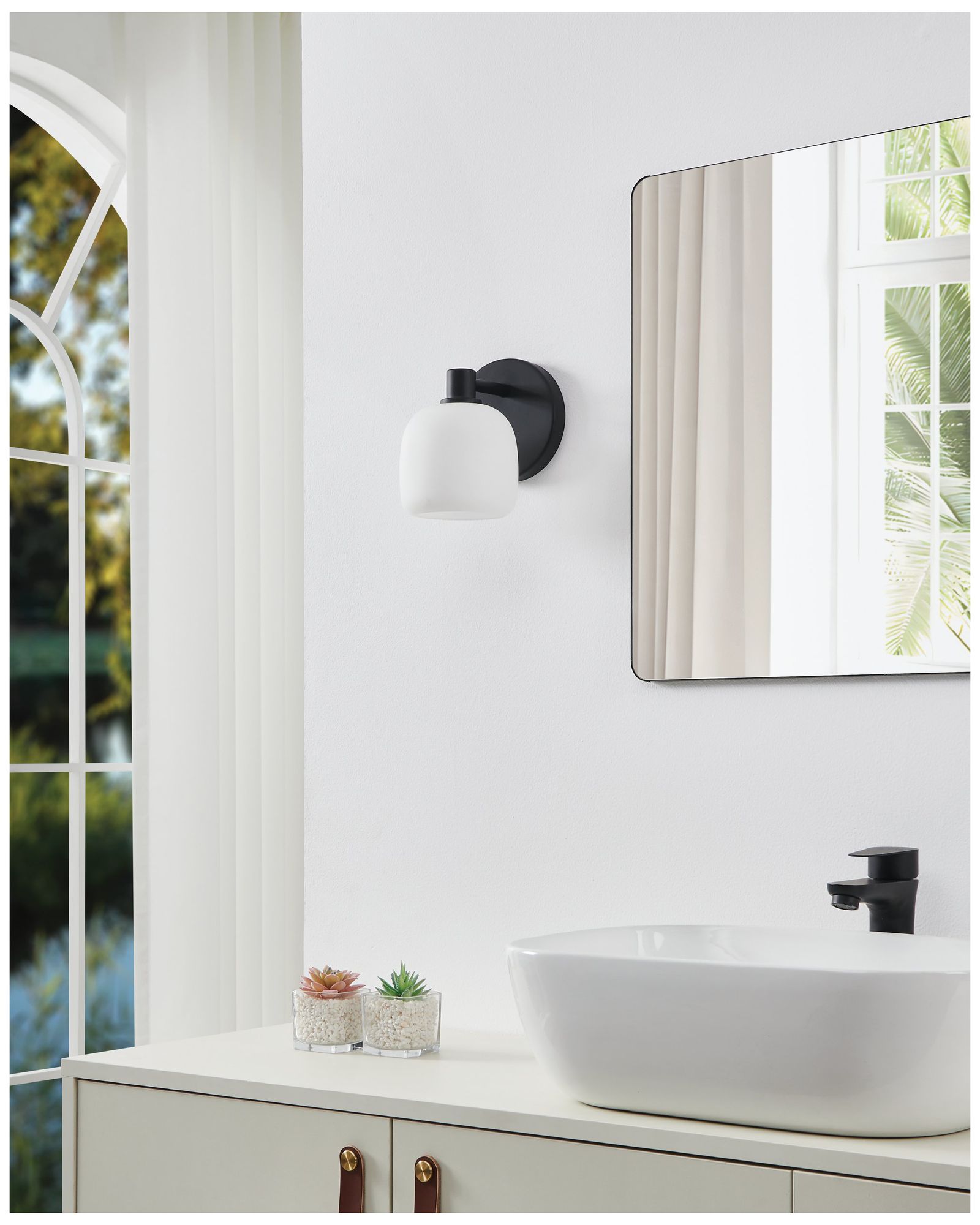 Thesis Valentina 5" Matte Black Vanity Light w/ Etched Opal Glass Shade