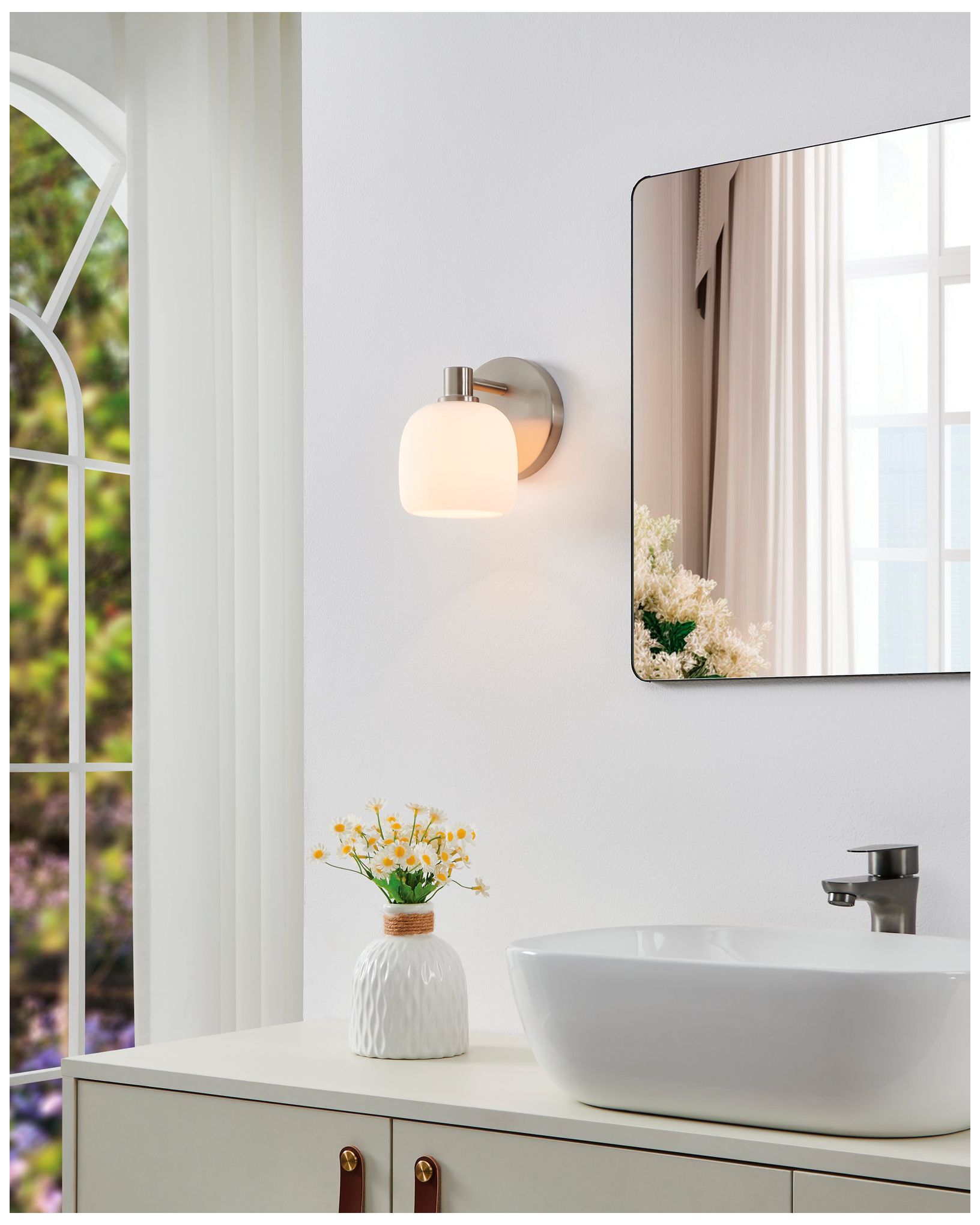 Image 7 Thesis Valentina 6.5"H Brushed Nickel Wall Light w/ Etched Opal Glass more views