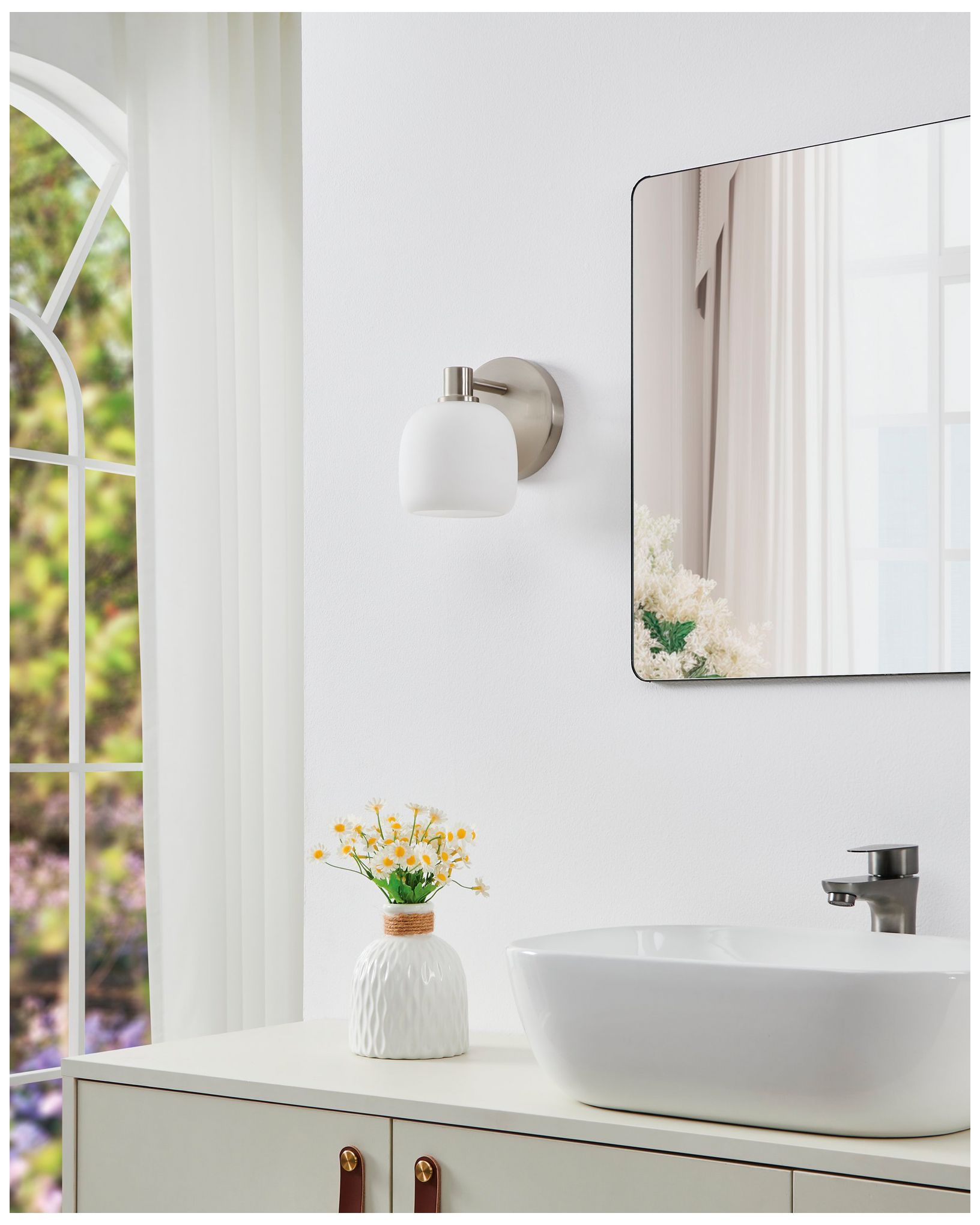 Thesis Valentina 6.5"H Brushed Nickel Wall Light w/ Etched Opal Glass