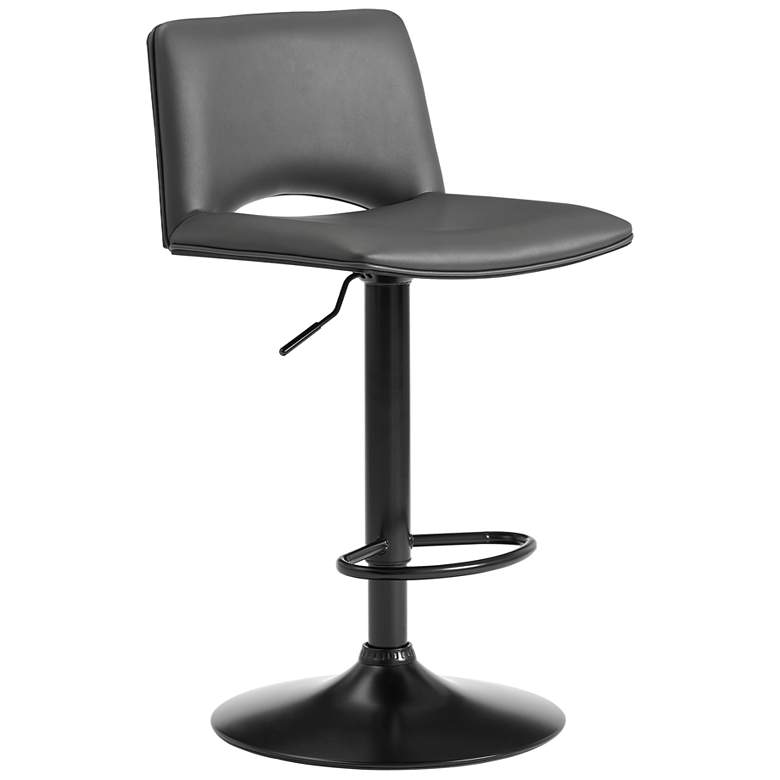 Image 1 Thierry Adjustable Swivel Barstool in Matte Black Finish, Gray Faux Leather