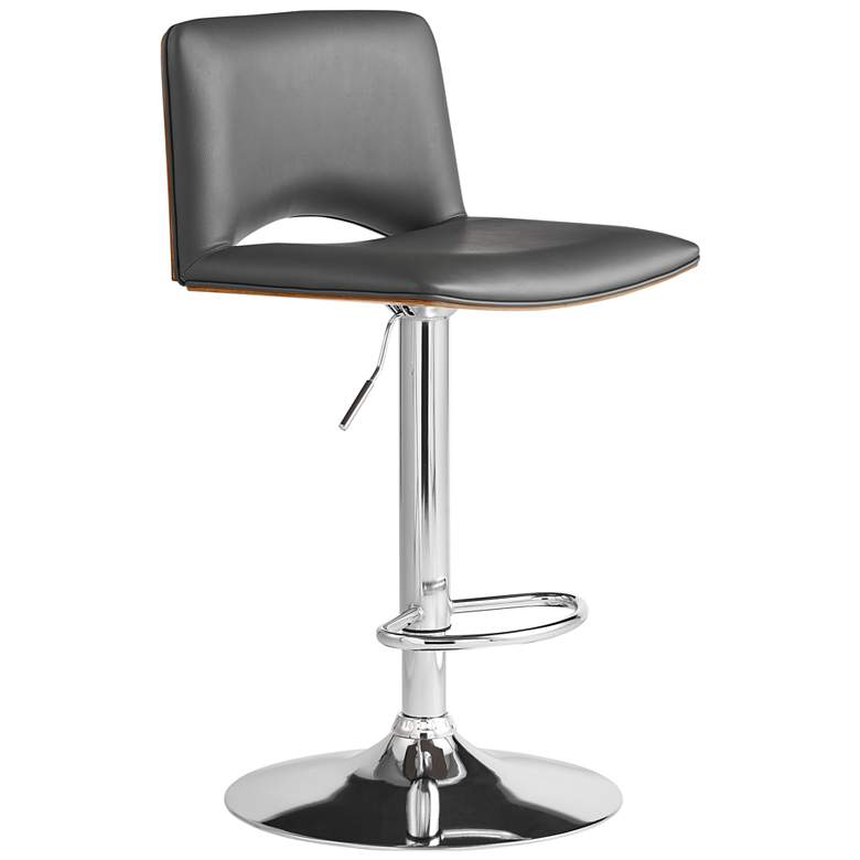 Image 1 Thierry Adjustable Swivel Barstool in Walnut Finish with Gray Faux Leather