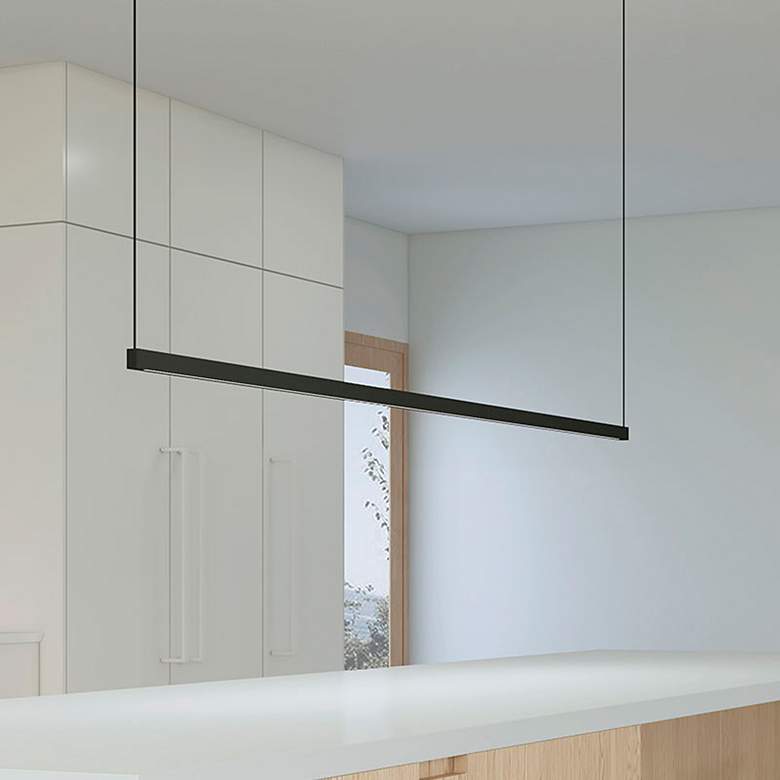 Image 3 Thin-Line 72" Wide Satin Black LED Linear Pendant Light more views