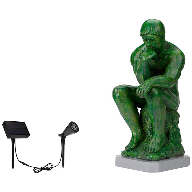 Image 1 Thinker 15" High Green Statue with Solar LED Spotlight
