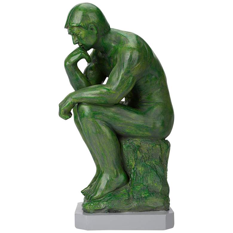 Image 3 Thinker 15" High Green Statue with Solar LED Spotlight more views