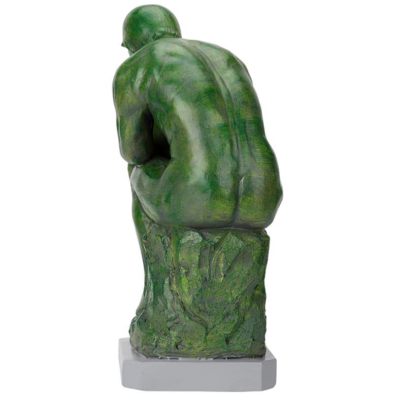 Image 4 Thinker 15" High Green Statue with Solar LED Spotlight more views