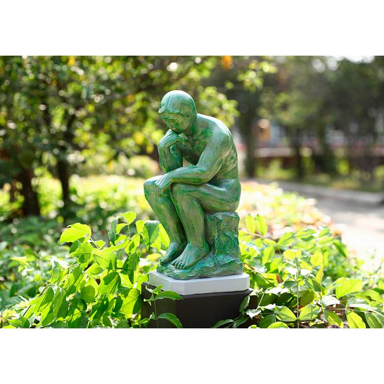 Image 5 Thinker 15" High Green Statue with Solar LED Spotlight more views