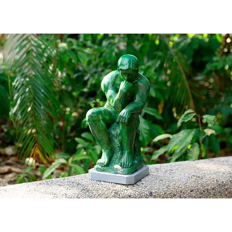 Image 6 Thinker 15" High Green Statue with Solar LED Spotlight more views