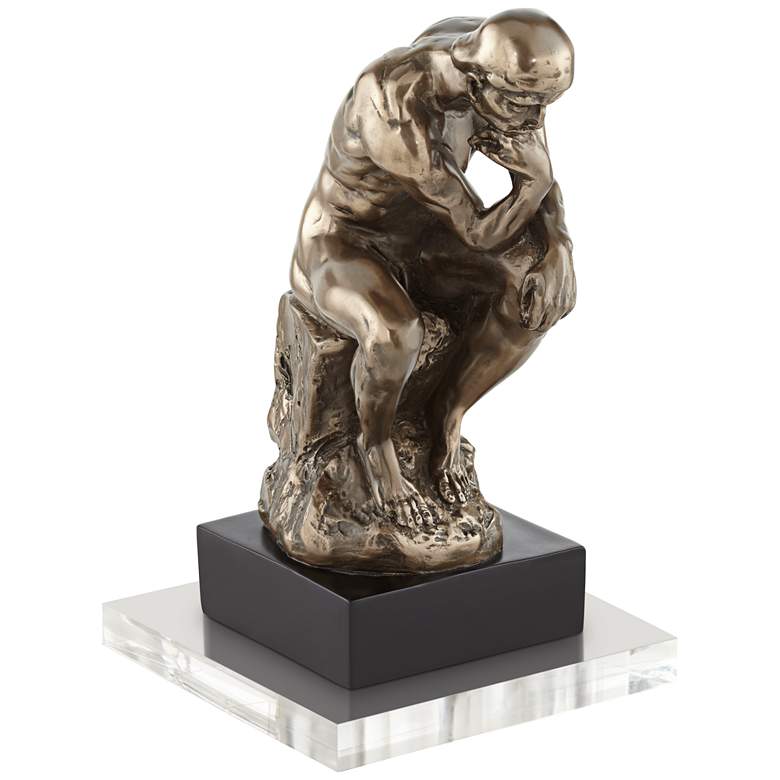 Image 1 Thinker on a Rock 12 inchH Statue With 7 inch Square Acrylic Riser