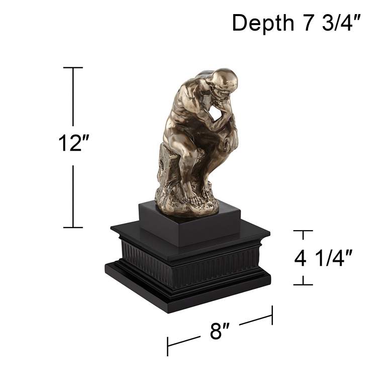 Image 4 Thinker on a Rock 12 inchH Statue With Black Square Riser more views
