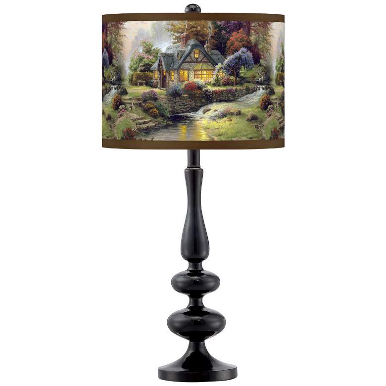 Image 1 Thomas Kinkade Stillwater Cottage Giclee Glow Black Table Lamp