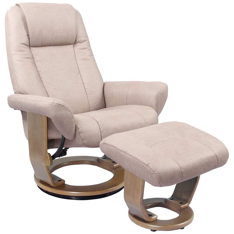 Image 1 Thomma Sand Fabric Swivel Recliner with Ottoman