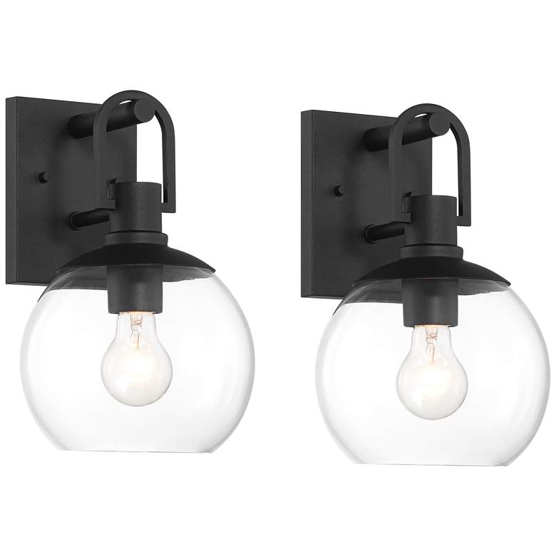 Image 2 Thompson 12 1/4" High Black Outdoor Wall Light Set of 2