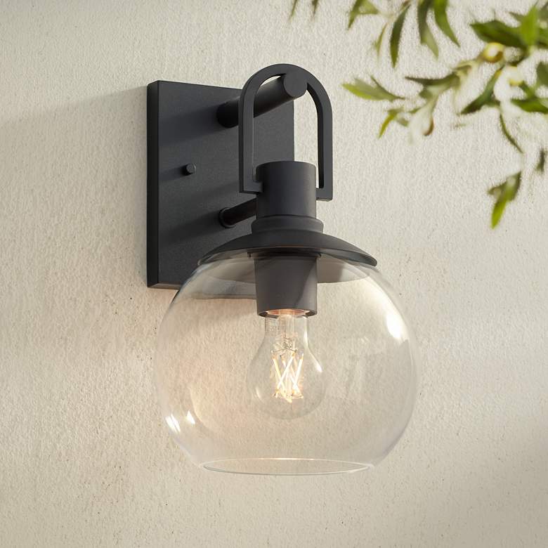 Image 1 Thompson 12 1/4" High Black Outdoor Wall Light