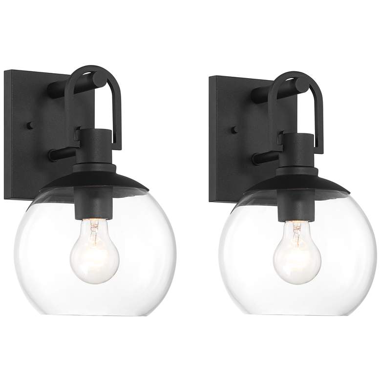 Image 2 Thompson 12 1/4" High Black Wall Sconce Set of 2