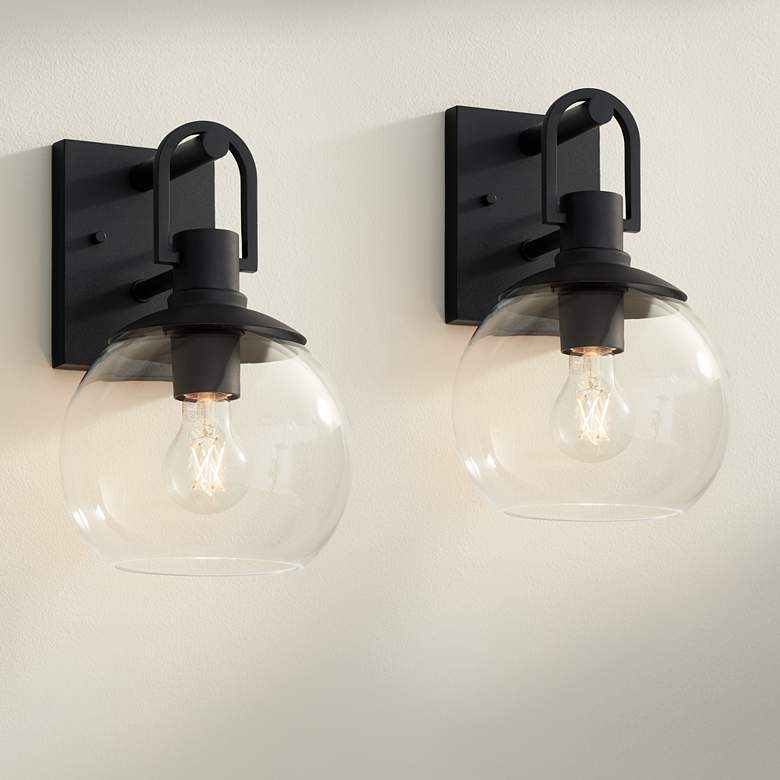 Image 1 Thompson 12 1/4" High Black Wall Sconce Set of 2
