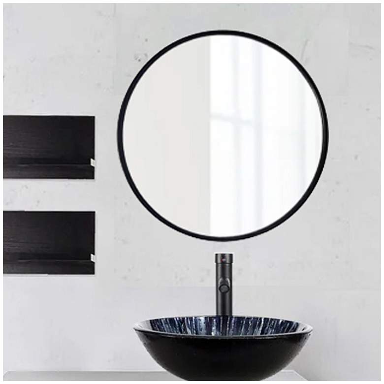 Image 1 Thompson Matte Black 23 1/2" Round Framed Wall Mirror