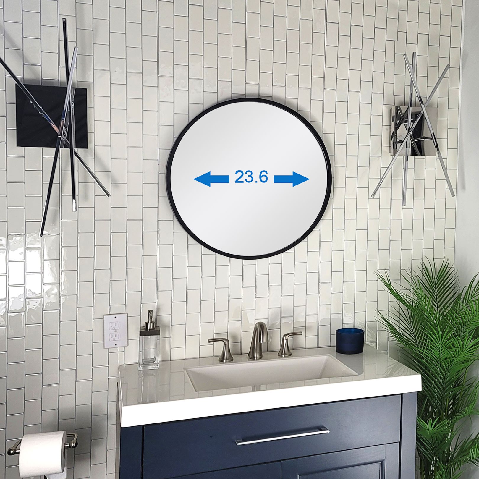 Thompson Matte Black 23 1/2" Round Framed Wall Mirror 